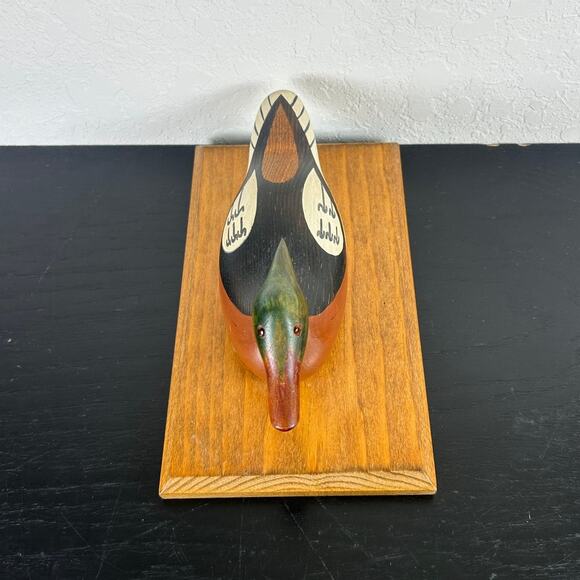 VTG  Table Decor Duck Decoy- Painted Wood- mounted on wood- mallard- 10x6” - Picture 5 of 6